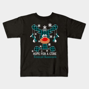 Reindeer Hope For A Cure Cervical Awareness Christmas Kids T-Shirt